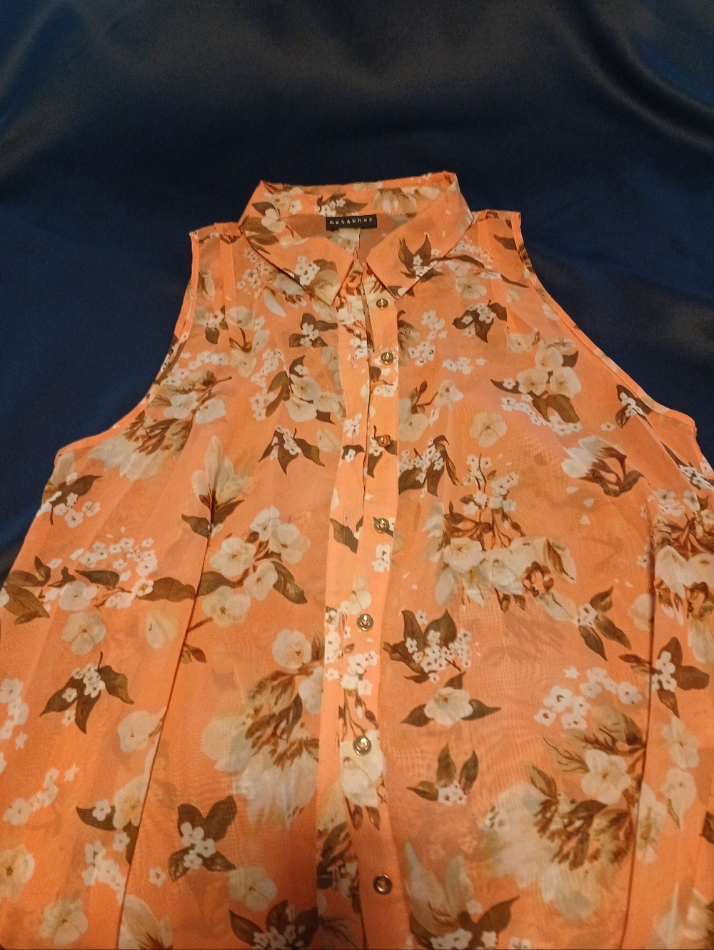 Metaphor Peach Floral Sleeveless Button-Front Blouse By Metaphor